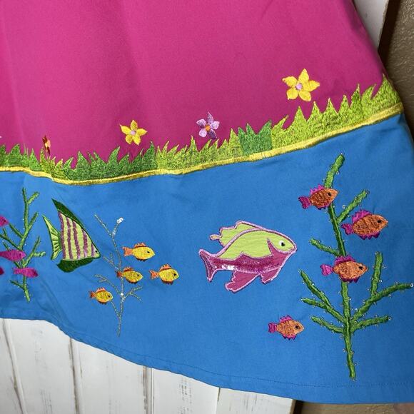Michael Simon Beach Coral Reef Ocean Fish Pink Embroidered Sequin Flare Skirt 10 - Picture 6 of 10